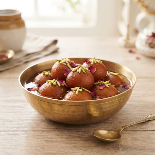 Pista Gulab Jamun in saffron syrup