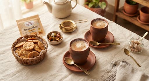 Masala chai with mathri flatlay